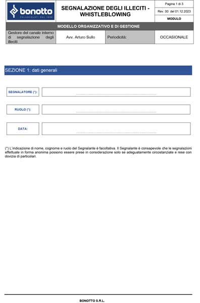 MODULO SEGNALAZIONE ILLECITI